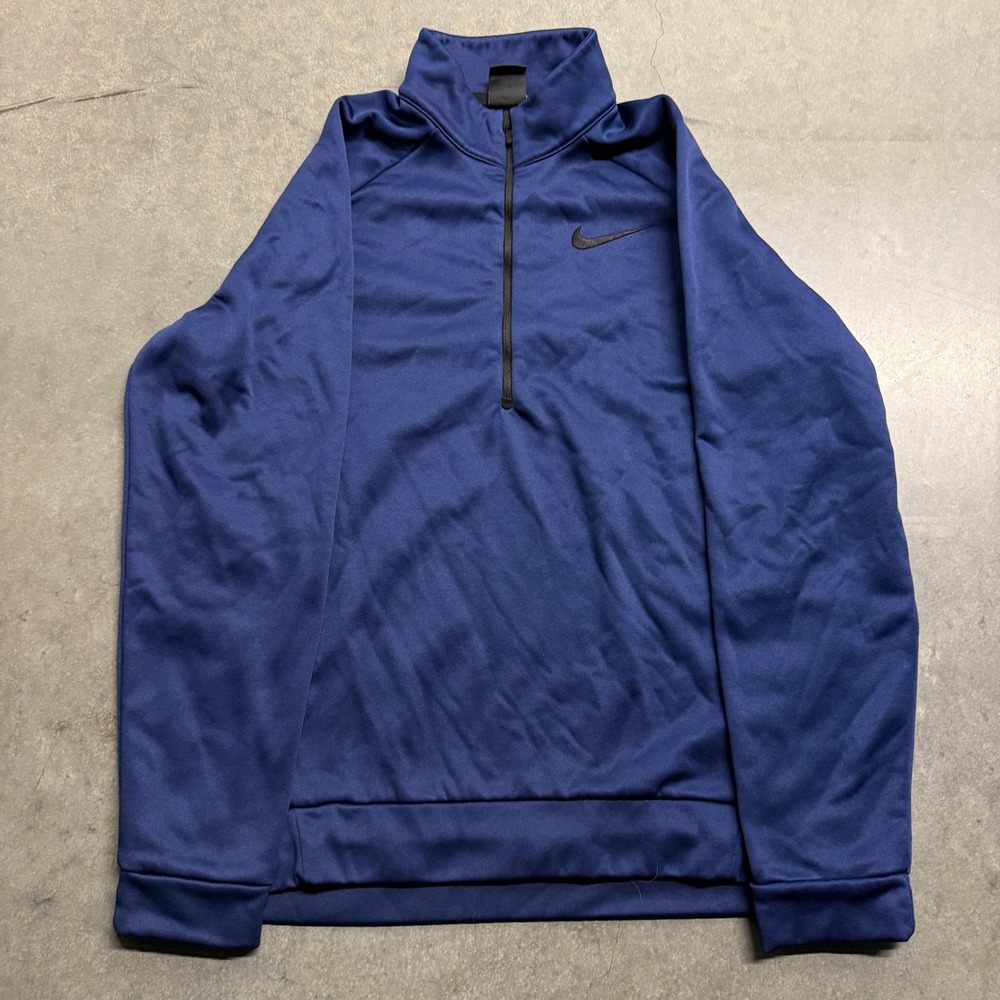 Nike Mens Dri-FIT Quarter Zip Pullover Navy Blue Fleece Mock Neck Sweatshirt M